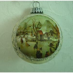 VINTAGE KREBS MASTERS ON SILK AVERCAMP WINTER SCENE GLASS BALL-1982-NO BOX